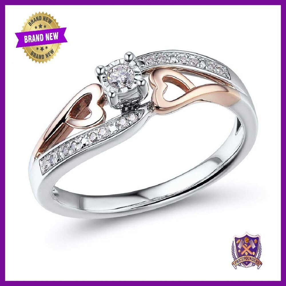 Sterling Silver Rose Gold Diamond Promise Ring Size 7
